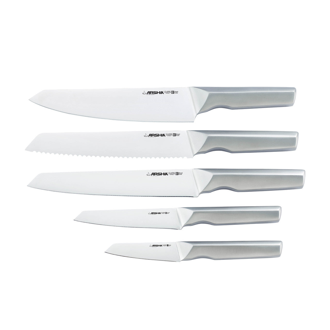 Arshia 6-Piece Knife Set with Acacia Wood Display Block & Built-In Cutting Board