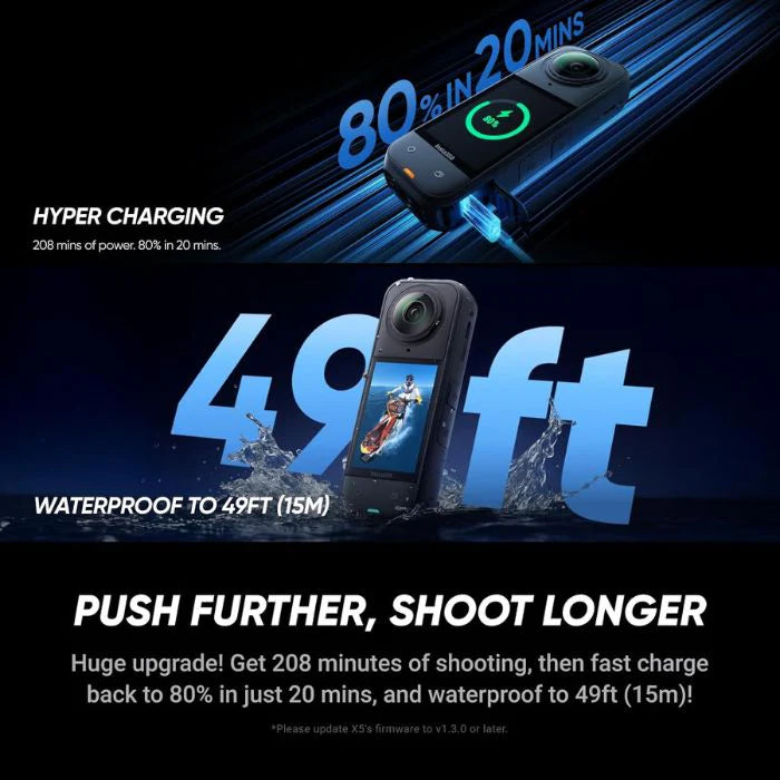Insta360 X5 Essentials Bundle | X5 Camera + Extra Battery + 114cm Invisible Selfie Stick