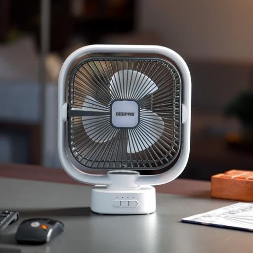 Geepas 8" Rechargeable Oscillating Table Fan with 2-in-1 LED Light, GF21122