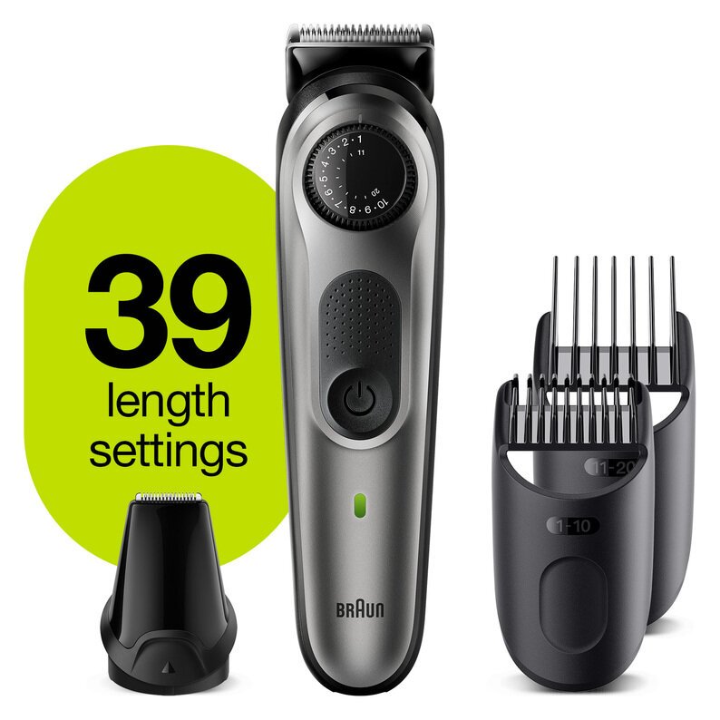 Braun Beard Trimmer: 39 Length Settings, Hair Clippers, Gillette Fusion5 - Silver