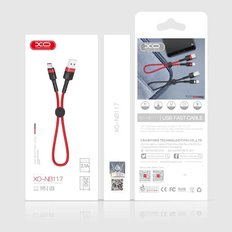 كابل USB مريح XO NB117 2.1A مع مشبك 0.25 متر
