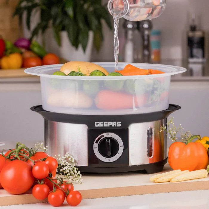 Geepas Food Steamer 12L Capacity 3 Transparent Tiers 1000W