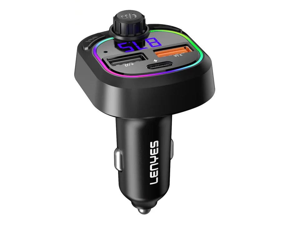 Lenyes CA902 شاحن سيارة سريع 2×USB + Type-C – أسود