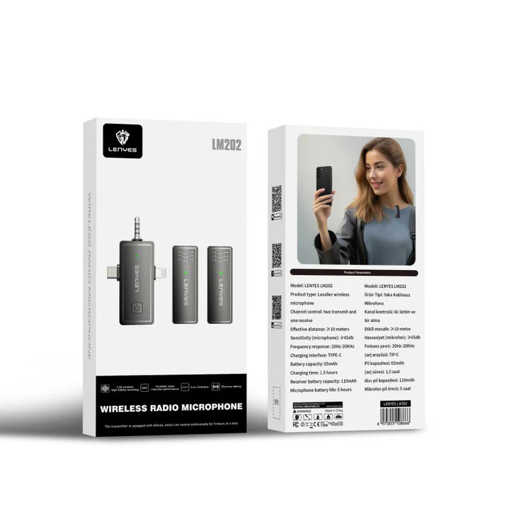 Lenyes LM202 Wireless Microphone – Black – Clear & Compact