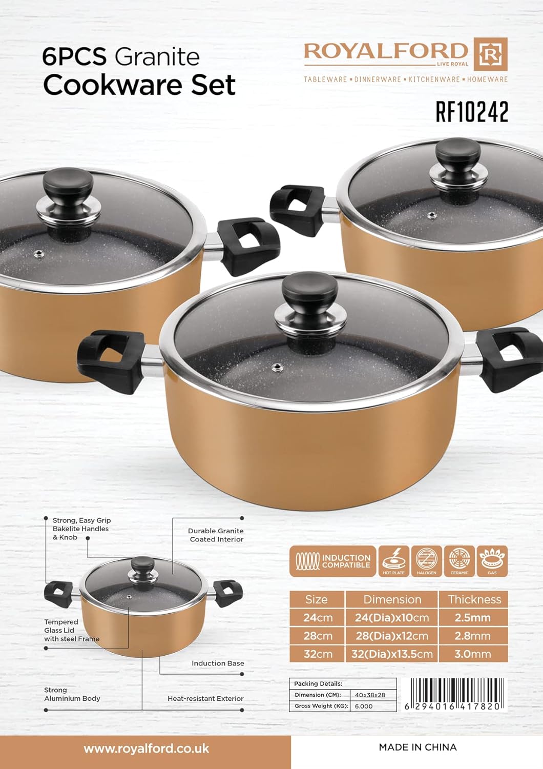 Royalford RF10242 6Pcs Non Stick Cookware Set