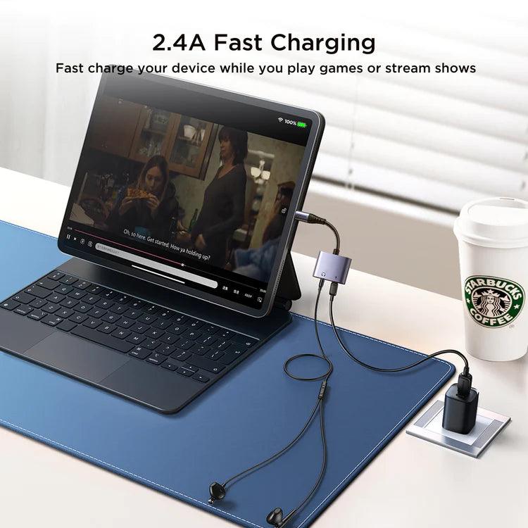 محول جوي روم ناقل الصوت 2 في 1 من لايتينج إلى 3.5 ملم - أسود