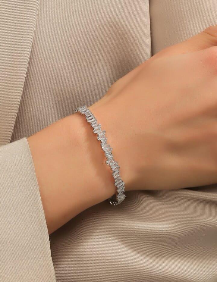 Open cubic zirconia decoration bracelet for women for party banquet wedding - Sliver