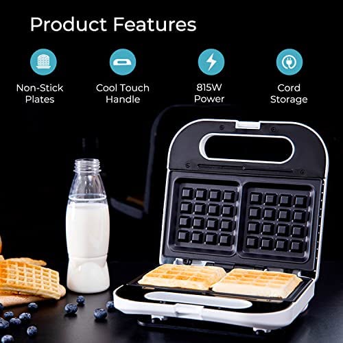 Geepas 2-Slice Waffle Maker Nonstick Thermostat Control
