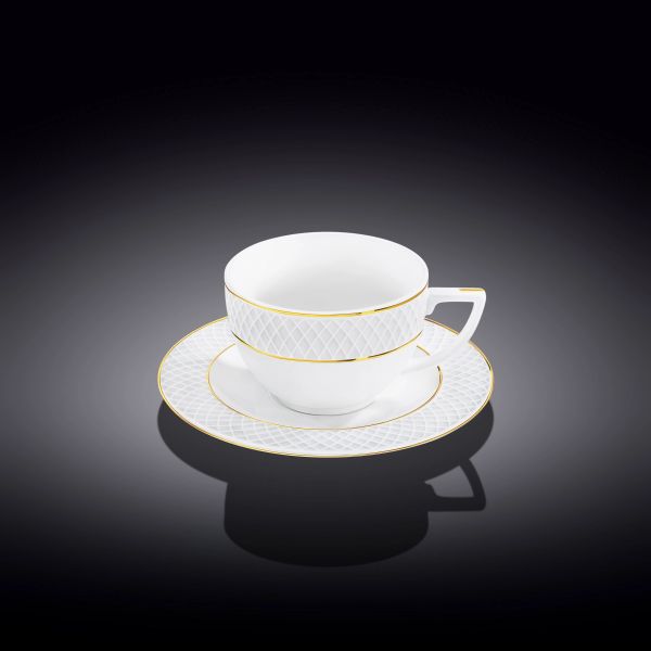 فنجان شاي 240 مل من Wilmax Diamond - أبيض وذهبي