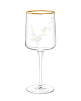 Madame Coco Musette Branche D’amour Gold Wine Glass Set of 4 – 320ml, Floral & Gold Accents