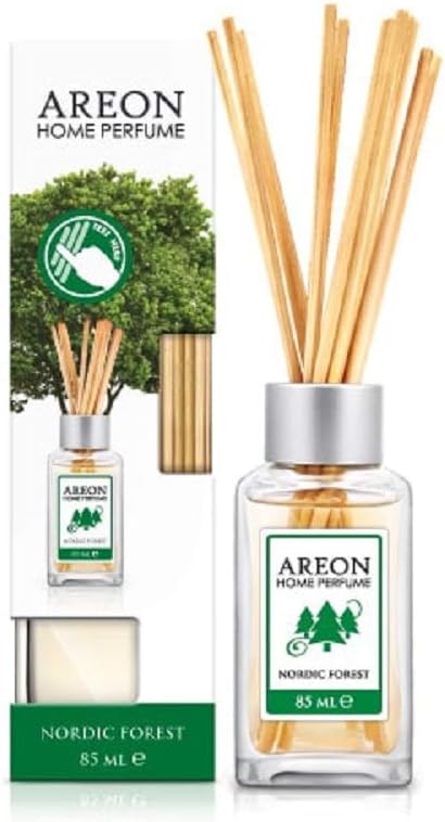 AREON Home Luxury Perfume Reed Diffuser + 10 أعواد من الخيزران، 85 مل، غابة نورديك