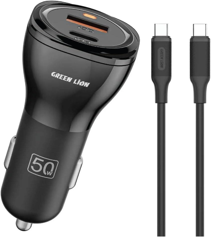 Green Lion 50W Car Charger USB-C to USB-C Cable – Dual Port