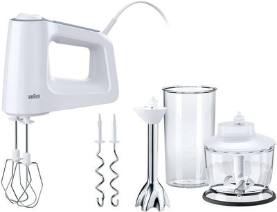 Braun MultiMix 3 Hand Mixer 500W 5 Speeds & Turbo with Whisks & Dough Hooks – White (HM3137WH)