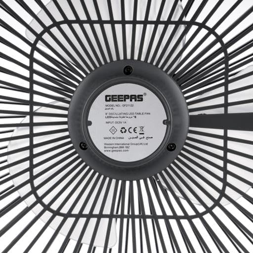 Geepas 8" Rechargeable Oscillating Table Fan with 2-in-1 LED Light, GF21122