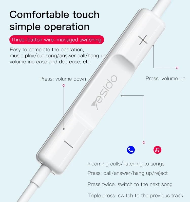 سماعات أذن سلكية Yesido YH37/YH38 - سماعات داخل الأذن مع تحكم