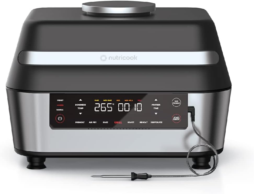 شواية كهربائية داخلية ذكية من Nutricook XL بسعة 8.5 لتر - أسود وفضي