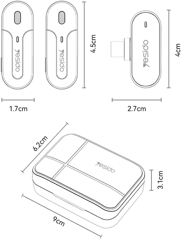 ميكروفون لافاليير لاسلكي من Yesido KR17 مع مستقبل من النوع C