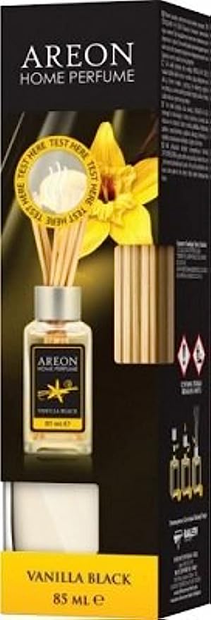 AREON Home Luxury Perfume Reed Diffuser + 10 Rattan Reeds, Vanilla Black Scent