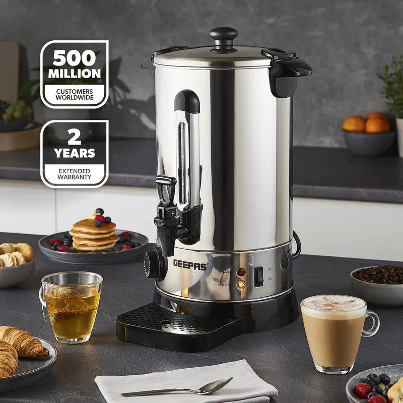 Geepas 1650W 10L Stainless Steel Water Boiler, 30-110°C Temp Control, Black/Silver GK6155