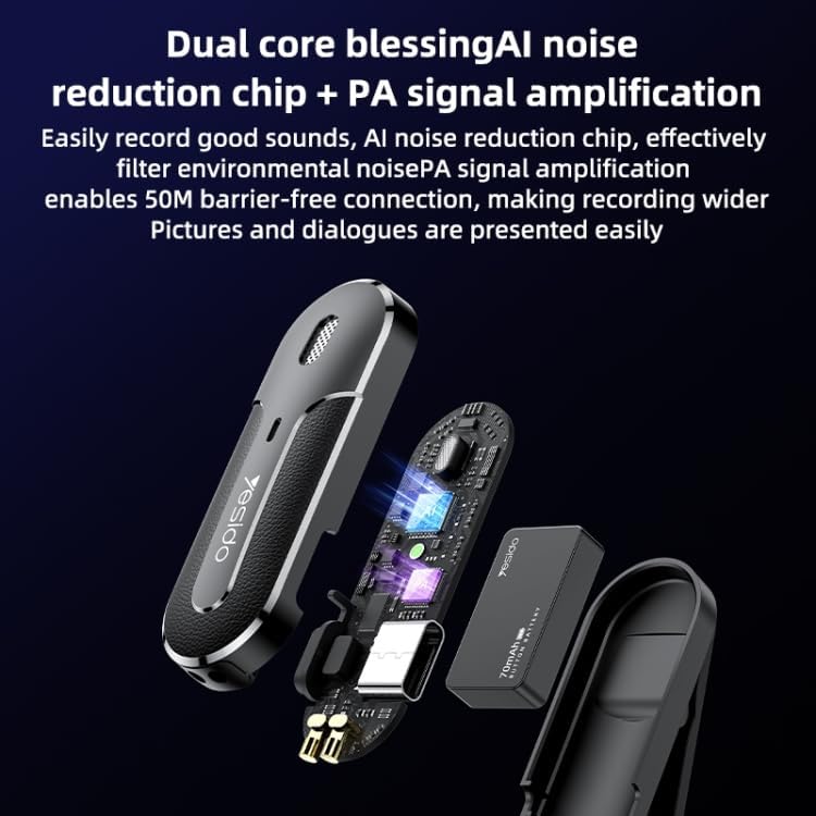 ميكروفون لافاليير لاسلكي 2 في 1 من YESIDO KR16 مزود بمنفذ Lightning