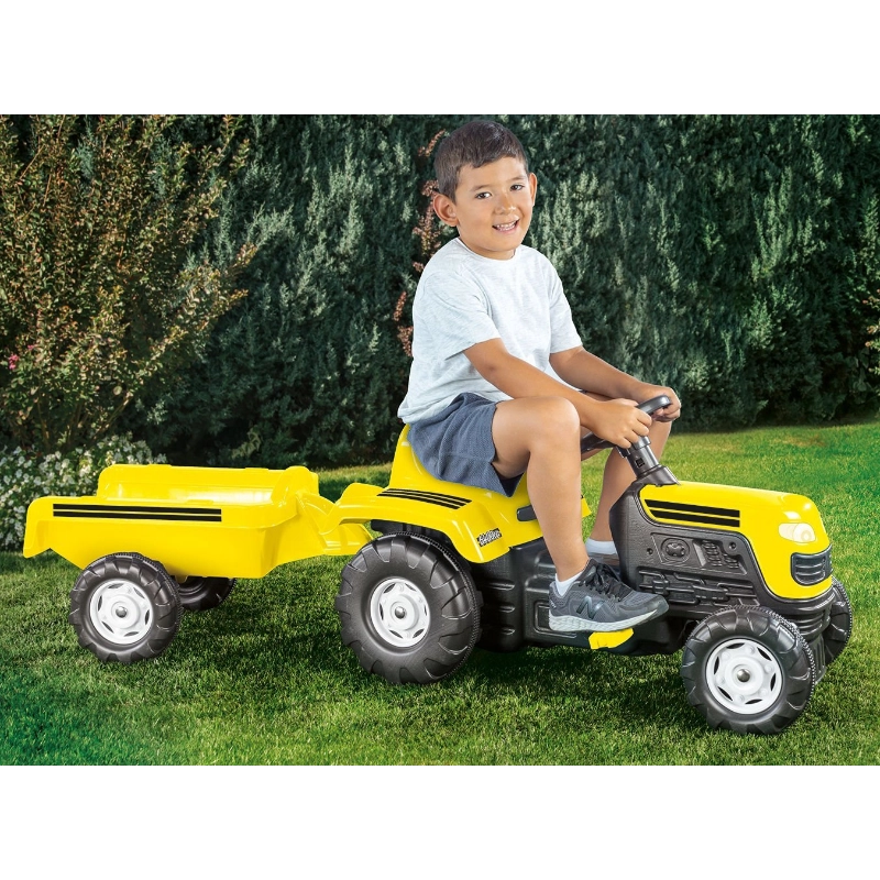 Dolu Ranchero Pedal Operated Tractor & Trailer – Yellow | Kids Ride-On