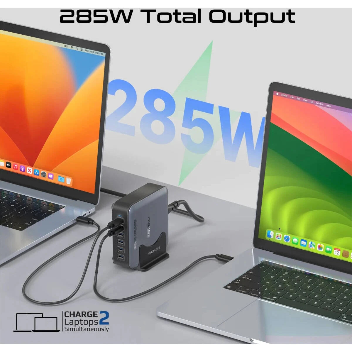 Promate PowerBase-GaN285 Charging Station, 6-Port USB-C Desktop Charger with PPS , 1.5M Cable