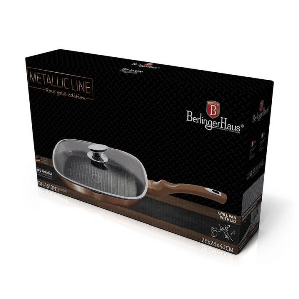 شواية 28 سم بغطاء من بيرلنجر هاوس – روز جولد أنيقة