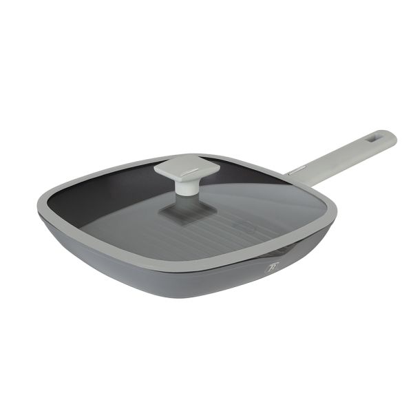 مقلاة شوي 28 سم بغطاء Berlinger Haus – آسبين رمادي