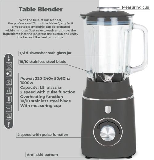 Berlinger Haus 1.5L Glass Blender – Anthracite
