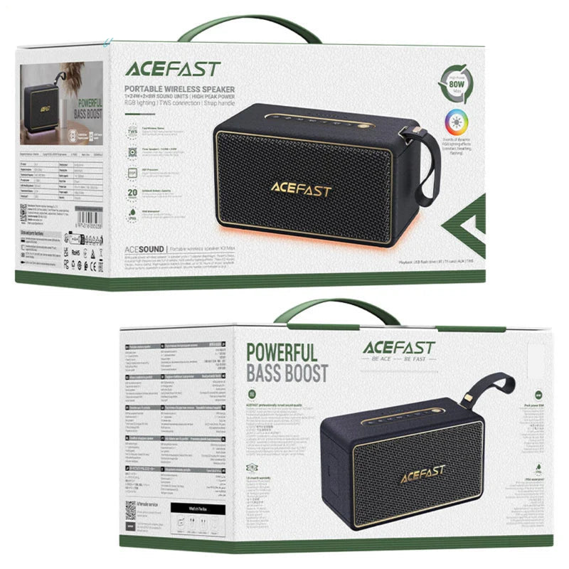 ACEFAST Retro Portable Bluetooth Speaker | Premium Leather Handle | Gold Accents | Vintage Design