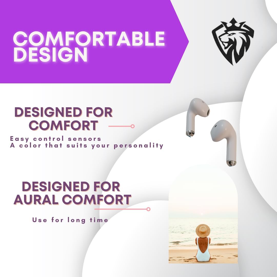 سماعات أذن لاسلكية بلوتوث من لينيس / إلغاء الضوضاء / حساسة للمس - أبيض