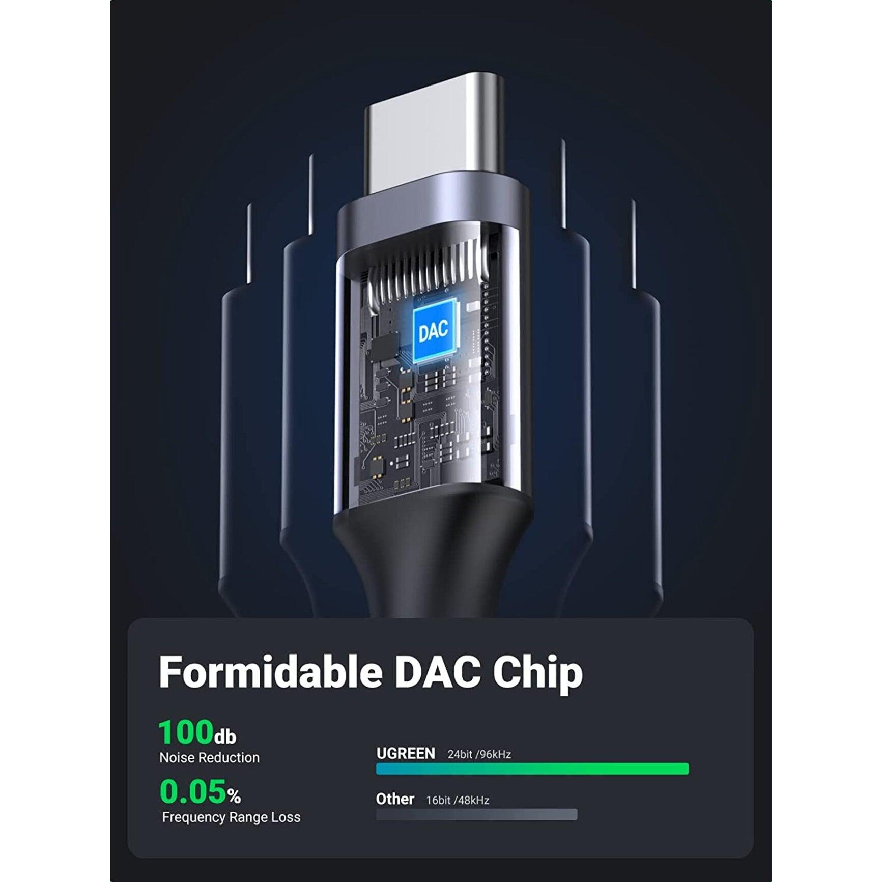 كبل يوجرين USB-C إلى 3.5 ملم طول 10 سم، بغلاف ألومنيوم