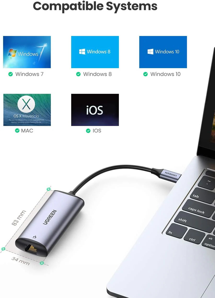 محول UGREEN CM275 USB-C إلى إيثرنت بسرعة 2.5 جيجابت