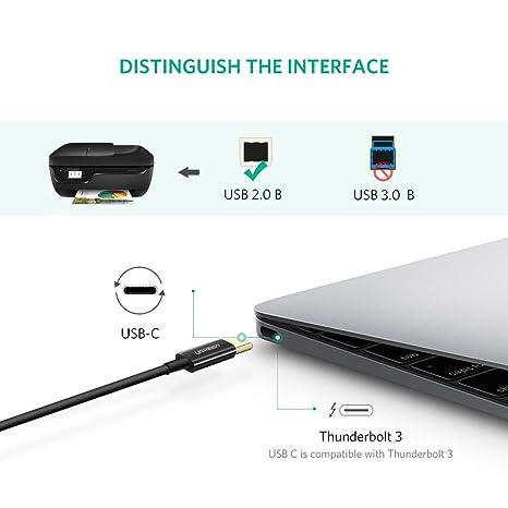 يوجرين – كابل طابعة USB-C إلى USB-B 2.0 بطول 1 متر (أسود)