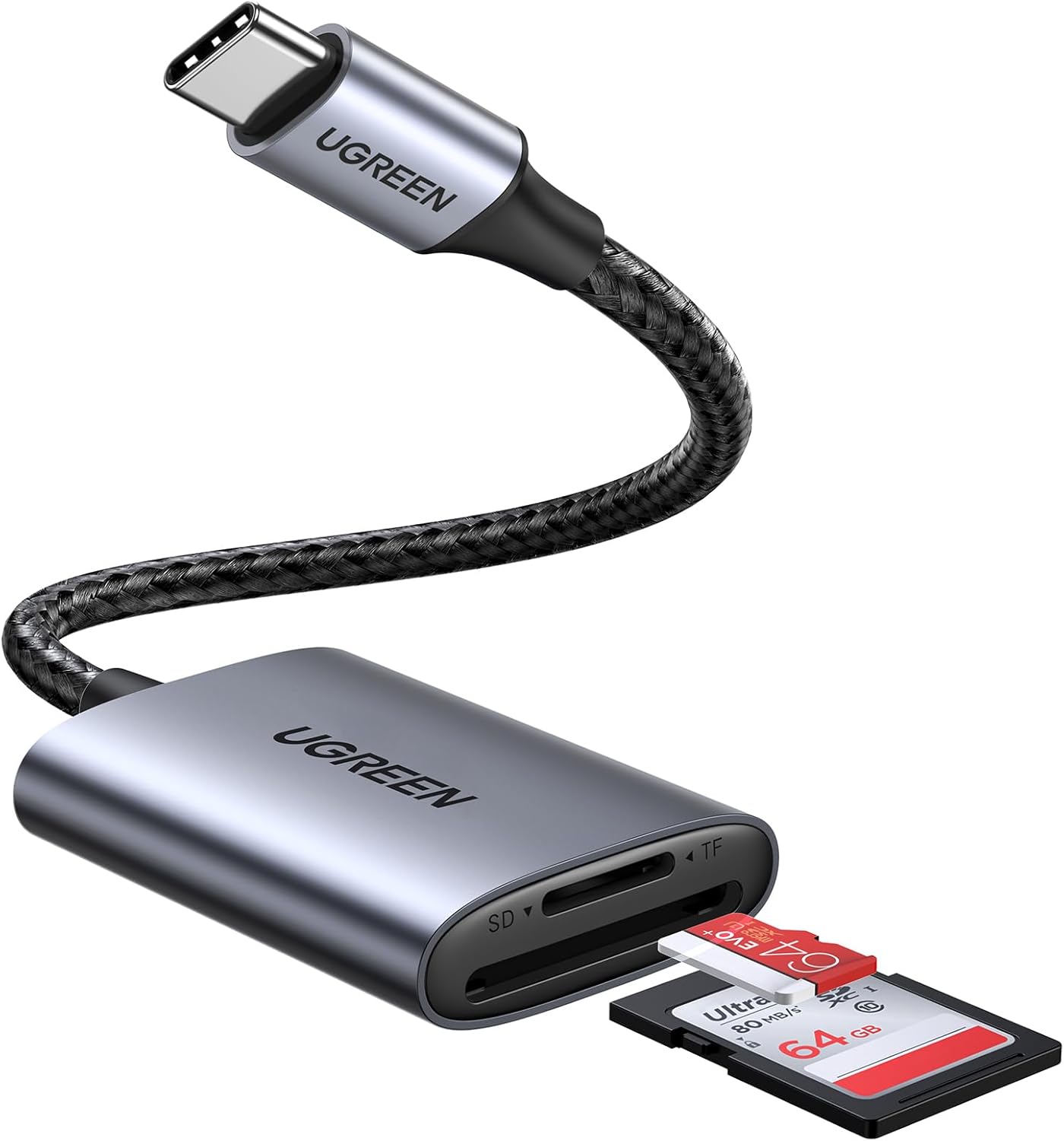 UGREEN قارئ كروت USB-C مزدوج – يدعم SD وMicroSD بسرعة 5Gbps