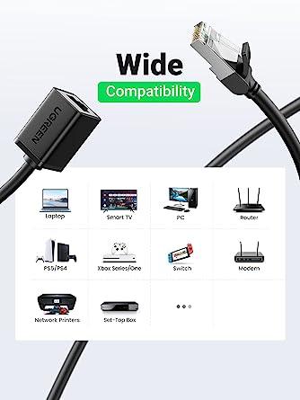 كابل تمديد RJ45 Cat6 من يوجرين بطول 0.5 متر، اللون أسود