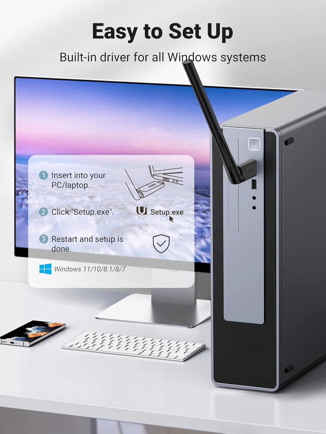 UGREEN AC650 USB WiFi Adapter with 6dBi Antenna – Dual Band