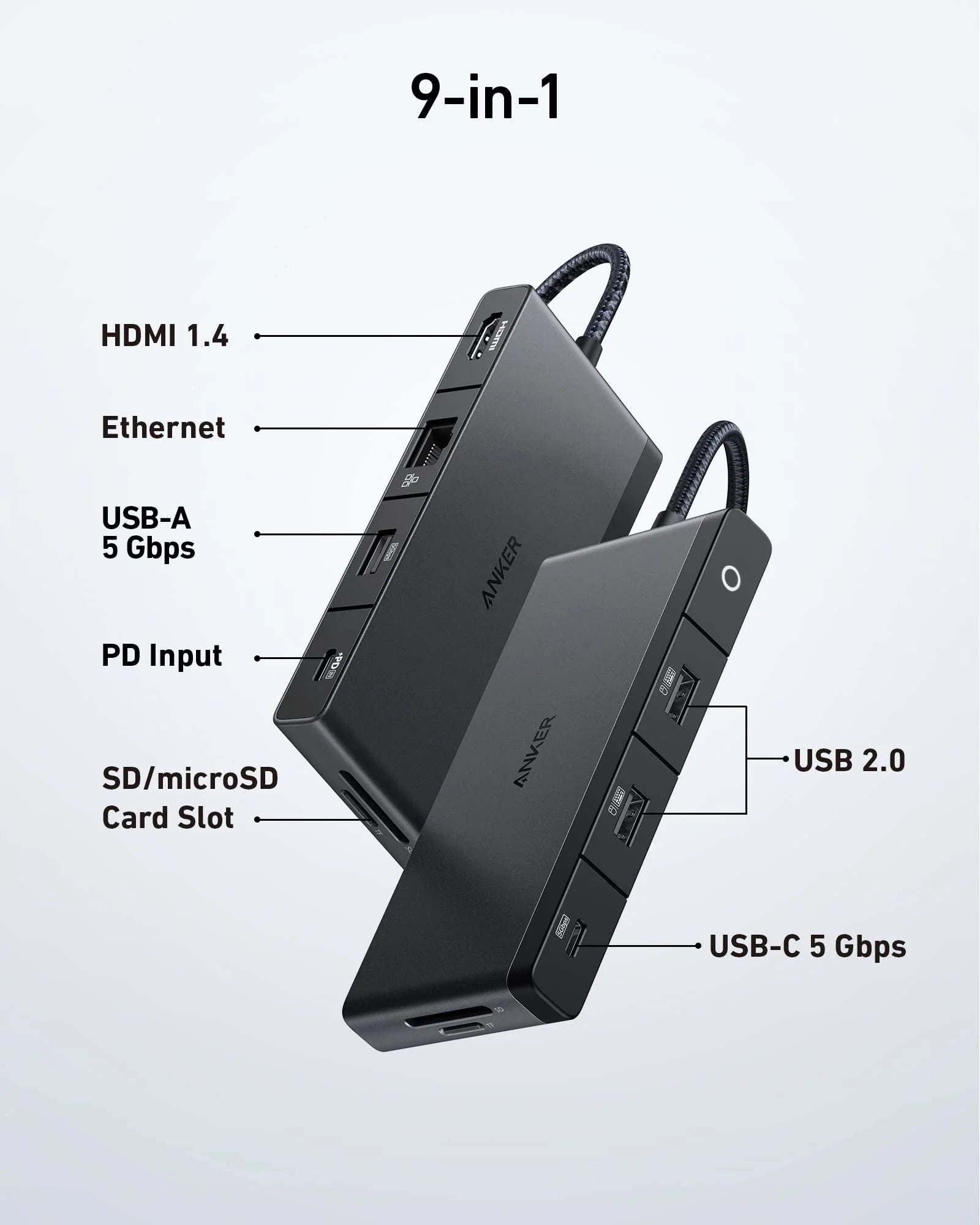 Anker 552 USB-C Hub (9-in-1, 4K HDMI) B2B - UN (excluded CN, Europe) Black Iteration 1