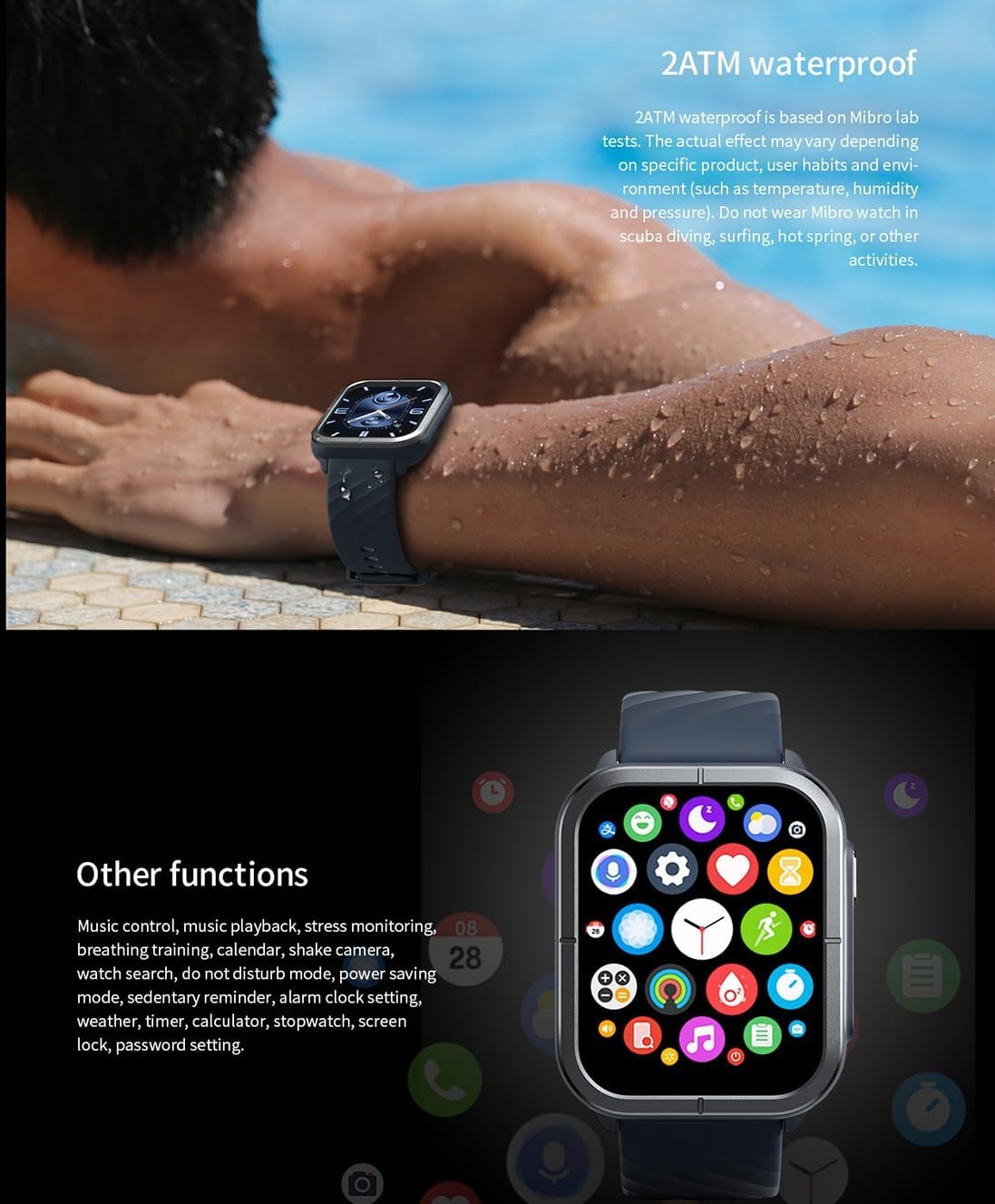 ساعة ميبرو الذكية C3 من شاومي 1.85 اتش دي عرض بلوتوث الاتصال - أسود