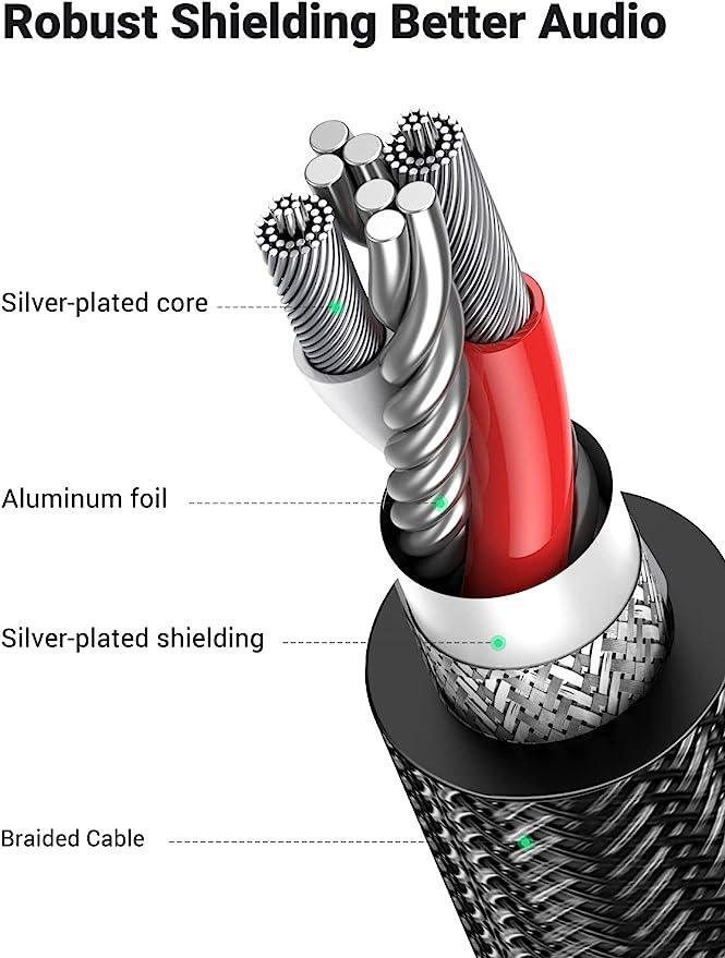 كابل صوت UGREEN 3.5 مم مضفر شبكي بطول 3 متر (رمادي) AV12510605