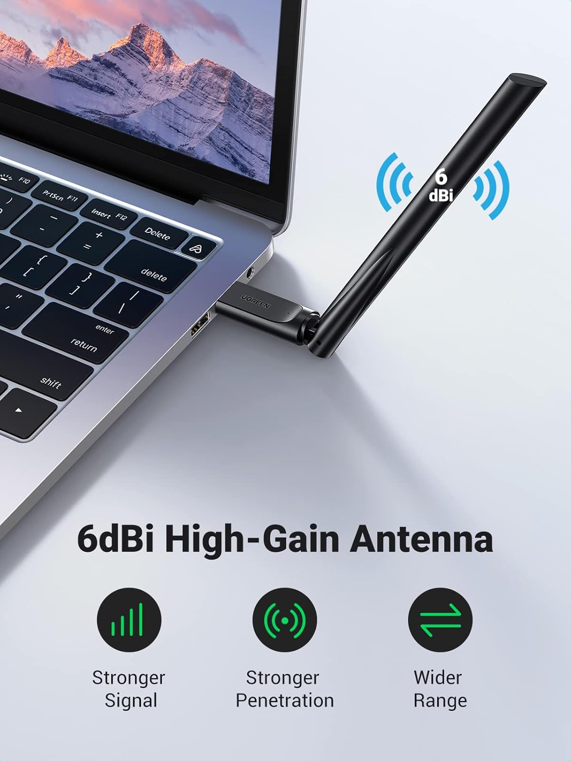 يو إس بي واي فاي UGREEN AC650 مع هوائي 6dBi مزدوج النطاق