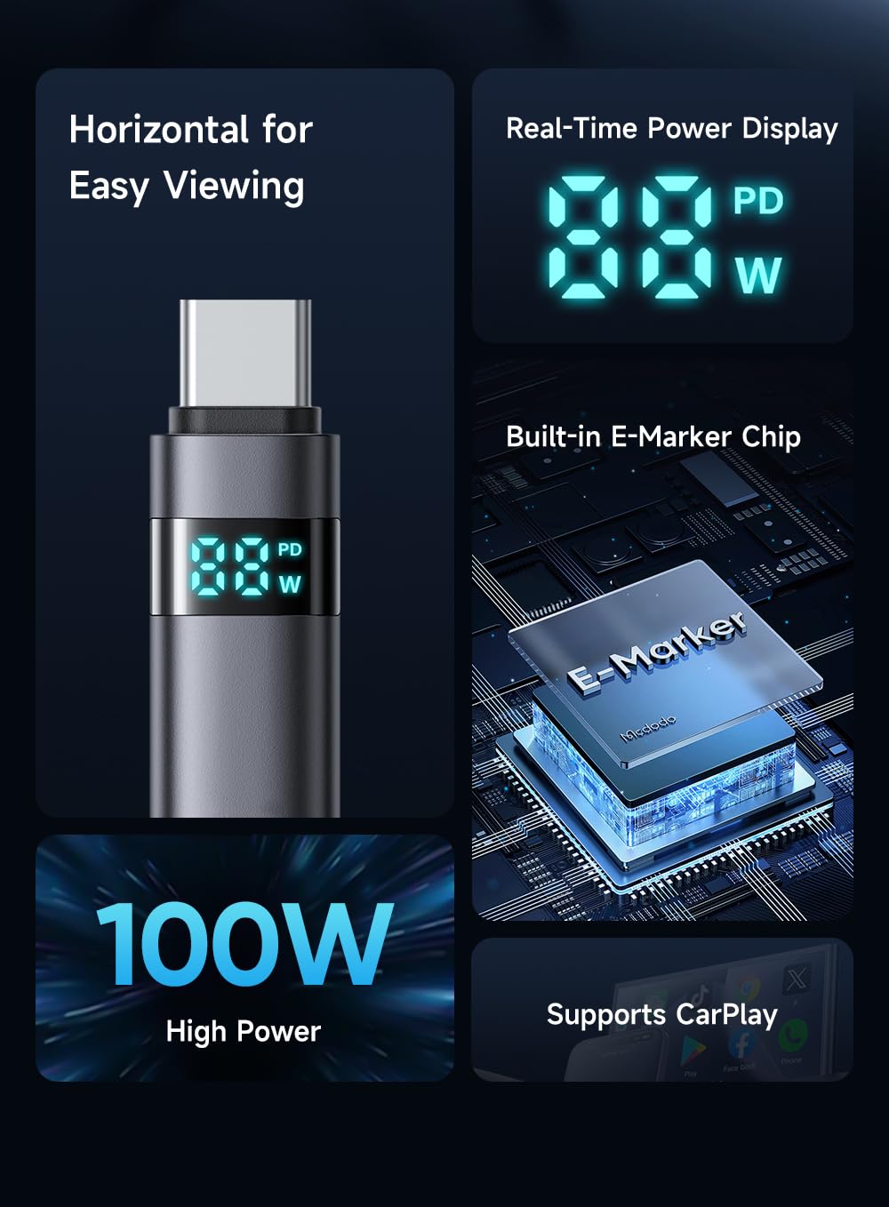 كابل شحن MCDODO CA-5610 | شاشة رقمية بقوة 100 واط