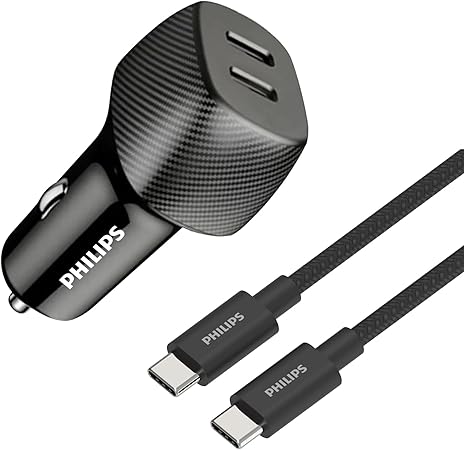 شاحن سيارة Philips DLP5522C 60W USB-C مزدوج – شحن سريع