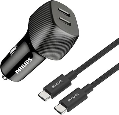 شاحن سيارة Philips DLP5522C 60W USB-C مزدوج – شحن سريع