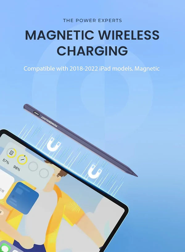 قلم باورولوجي الذكي للآيباد | شحن مغناطيسي، إمالة وضغط