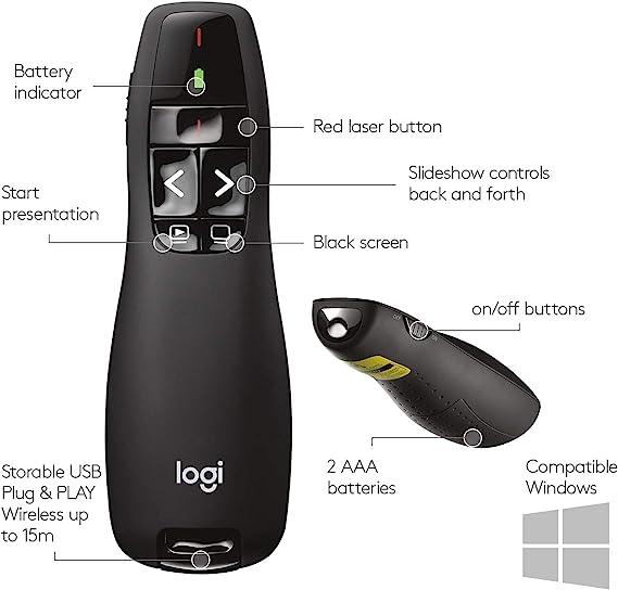 جهاز عرض لاسلكي Logitech R400، جهاز عرض لاسلكي مع مؤشر ليزر