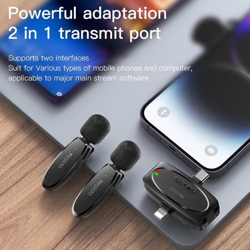 ميكروفون لافاليير لاسلكي مزدوج منخفض الكمون من YESIDO KR15