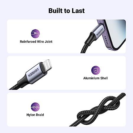 يوجرين كابل Lightning M/F، 10سم، غلاف الألومنيوم، مضفر