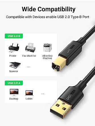 كابل UGREEN USB 2.0 AM إلى BM للطباعة 5 متر (أسود)