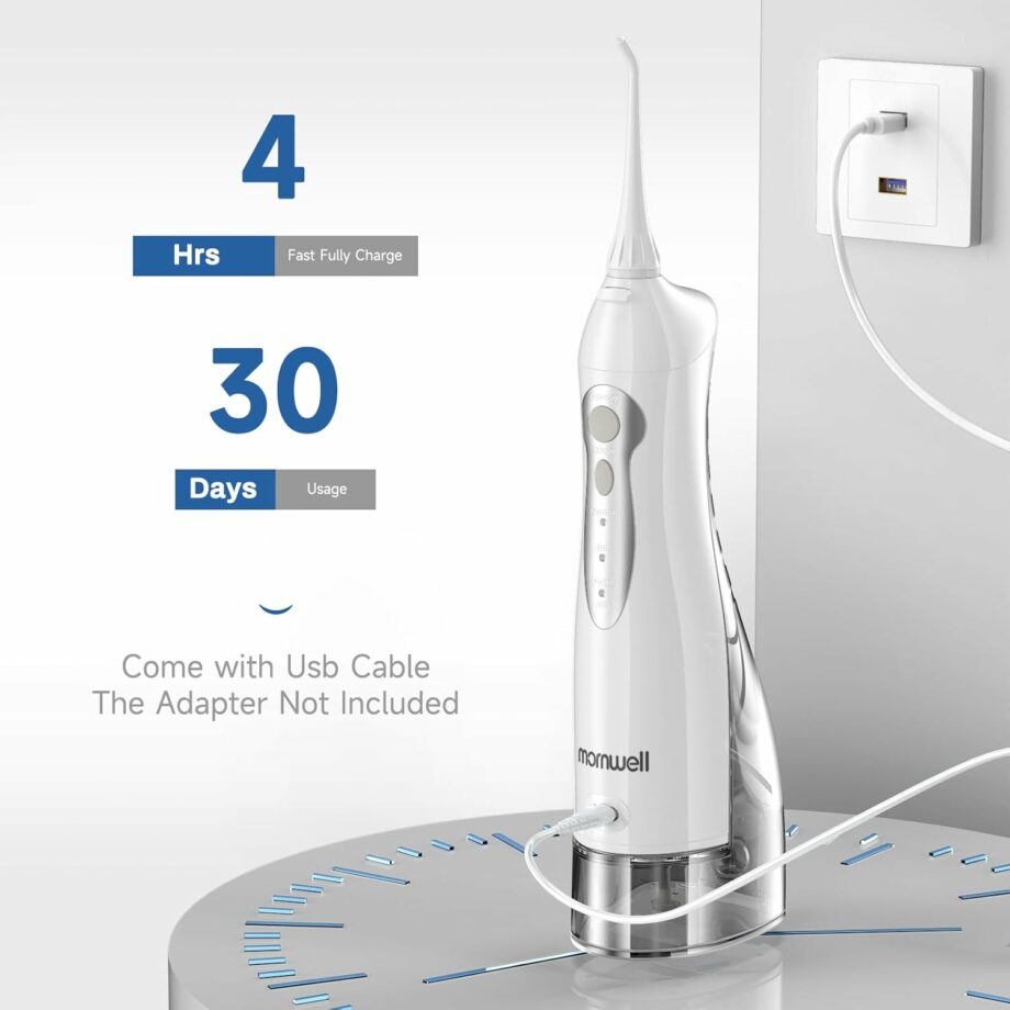 Mornwell Portable 3 Modes 4 Jet Tips IPX7 Waterproof Water Flosser – White